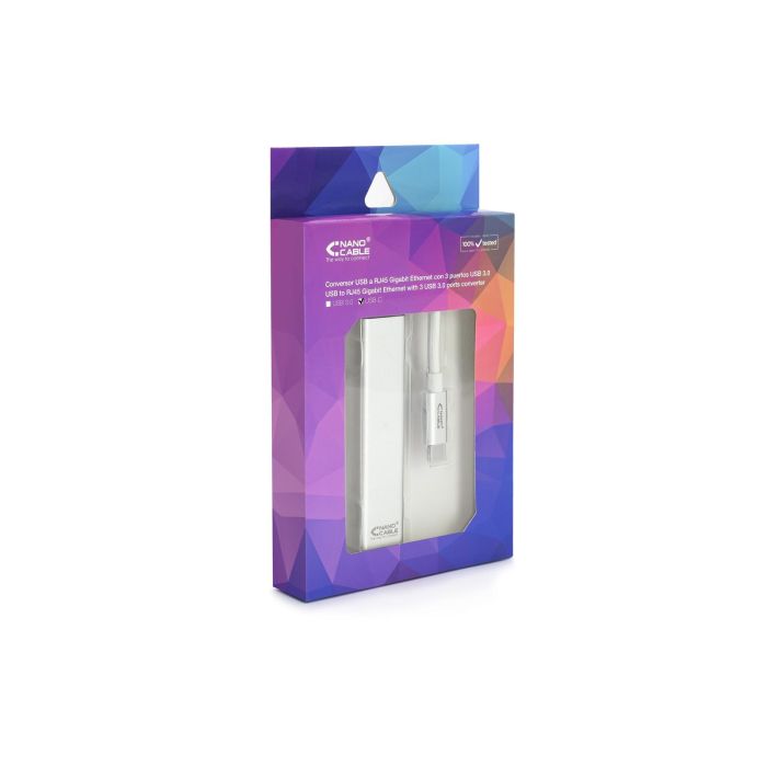 Nanocable 10.03.0404 Conversor Hub USB-C a Ethernet Gigabit RJ45 con 3 Puertos USB 3.0, Plug & Play para PC/Mac/Linux, Plata 2