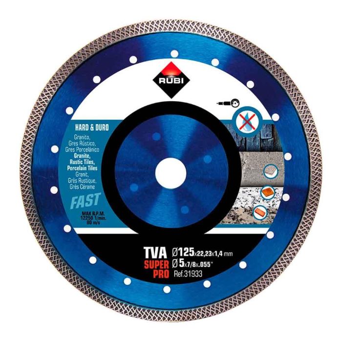 Rubi Disco diamantado TVA Ø125mm Superpro r31933 para granito, clínker, refractarios, pizarra y gres - Mayor velocidad de corte 0 Rubi Disco diamantado TVA Ø125mm Superpro r31933 para granito, clínker, refractarios, pizarra y gres - Mayor velocidad de corte 0
