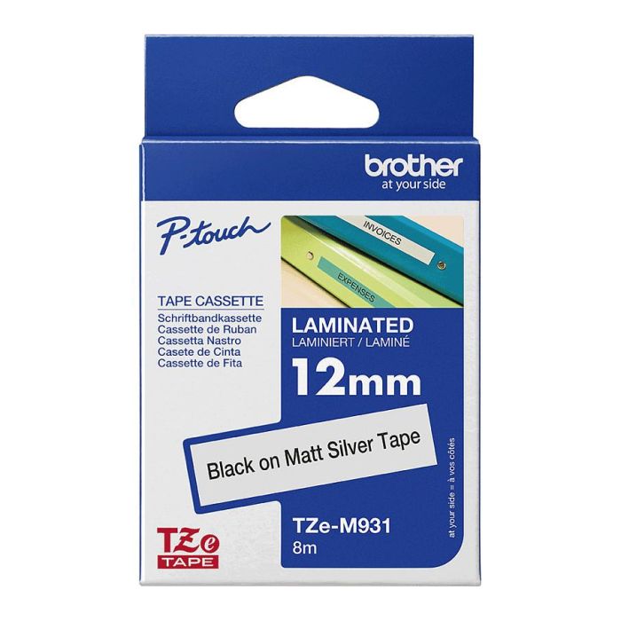 BROTHER Cinta laminada Plata / negro (Metalica) 12mm 2