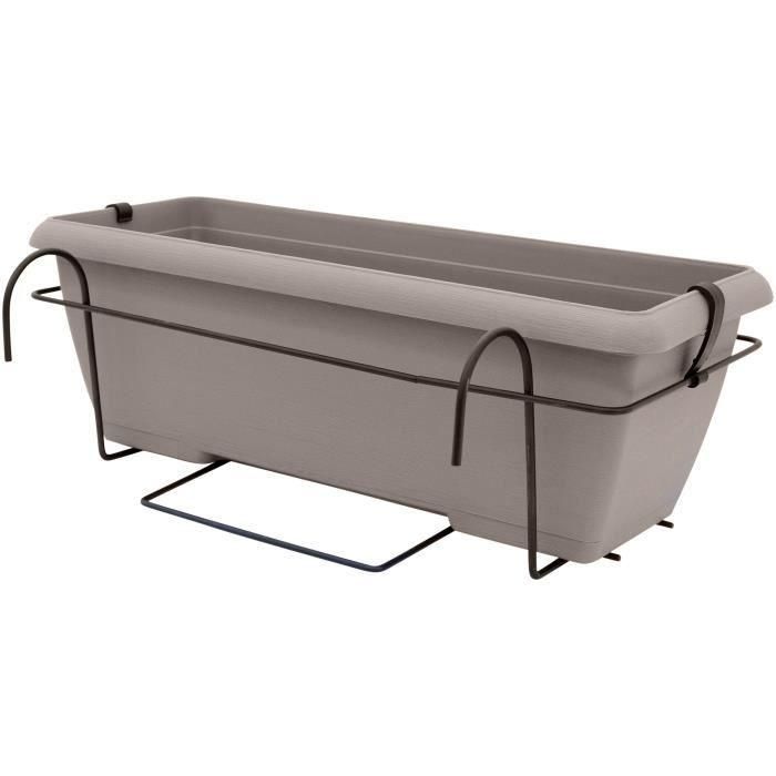 Kit de macetero con soporte metálico y bandeja integrada - GARDEN ID Teramo - Taupe 50 cm - Efecto piedra - Reciclado/reciclable 3