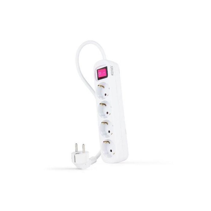 Nanocable 10.37.0004 Regleta con Interruptor, 4 Tomas de Corriente, Cable 1.4m, Protección Infantil, Toma de Tierra, 3680W, Blanca