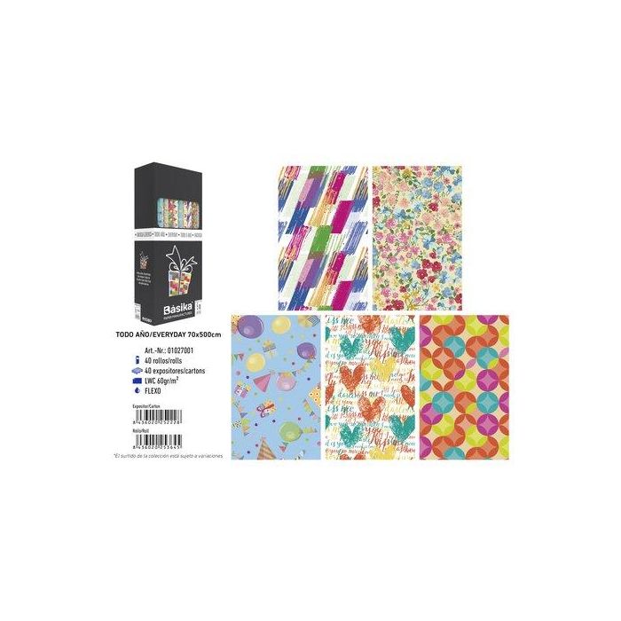 Papel De Regalo Rollo Basika 0,7X5 M (Caja De 40) Todo Año