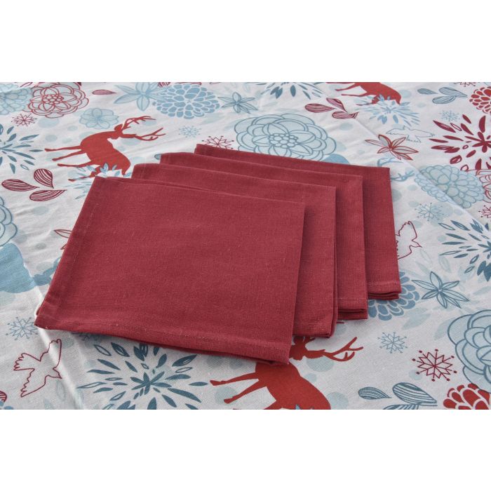 DKD Home Decor Set de 5 Manteles de Navidad con Diseño Reno y Estilo Moderno, Azul Celeste y Rojo, Poliéster 150x150 cm 2