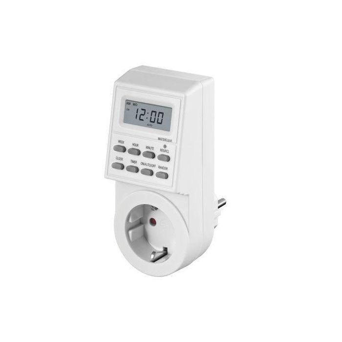 MicroConnect Digital Day & Week Timer Clock, Pantalla 12/24h, Batería Respaldo, Protección Infantil