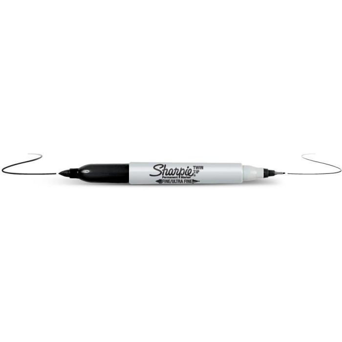 Sharpie Marcador Twin Tip Negro Punta Extra Fina y Fina, Secado Rápido, Resistente al Agua, No Tóxico, 12 Unidades