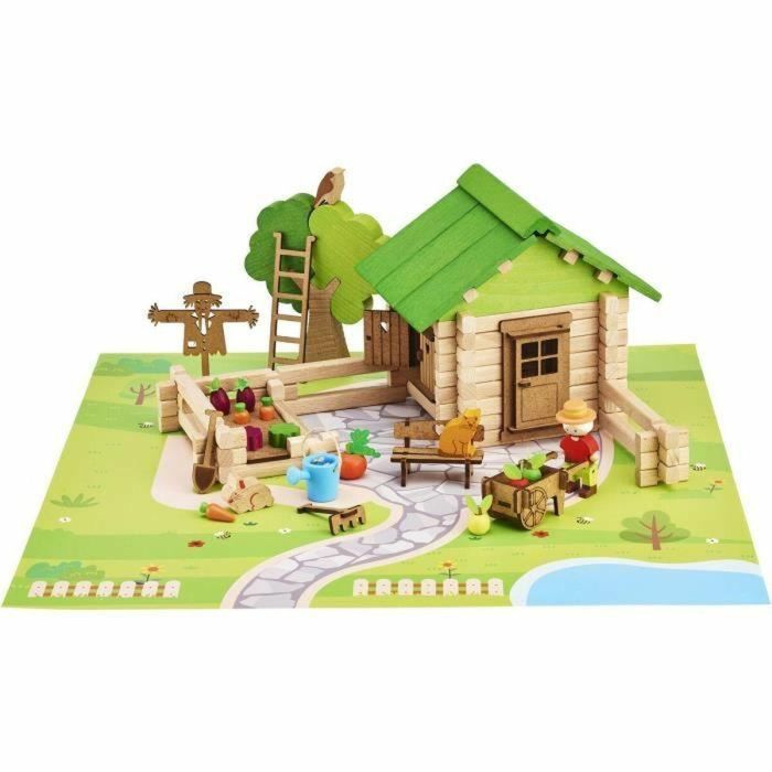 Hogar y Jardín 135 Piezas - JEUJURA - Juego de Construcción en Madera Natural, Tapete y Accesorios Incluidos, 32x27x11 cm 2