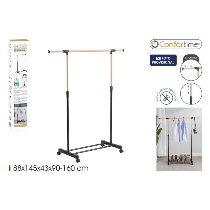 Confortime Perchero Extensible de Madera, Ajustable 88-145 x 43 x 90-160 cm para Ropa (6 Unidades)