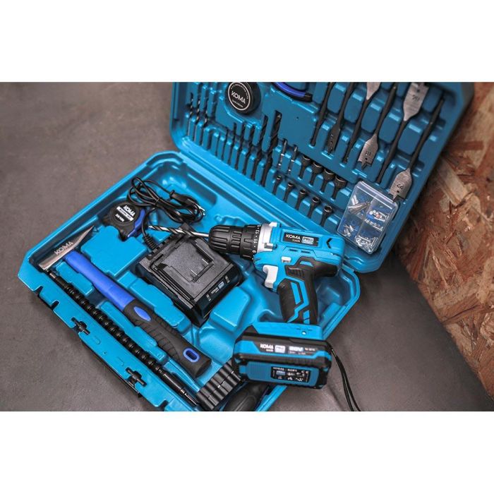 Kit maletin taladro atornillador con 70 accesorios 20v con batería y cargador koma tools 5