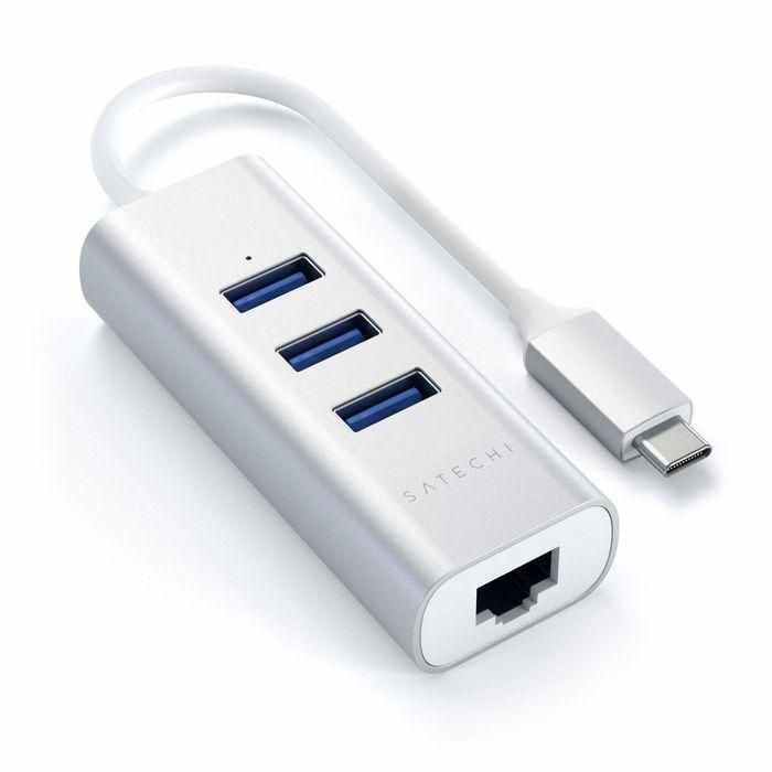 Satechi Type-C 2-in-1 USB 3.0 Hub de 3 Puertos y Puerto Ethernet con Acabado de Aluminio 1