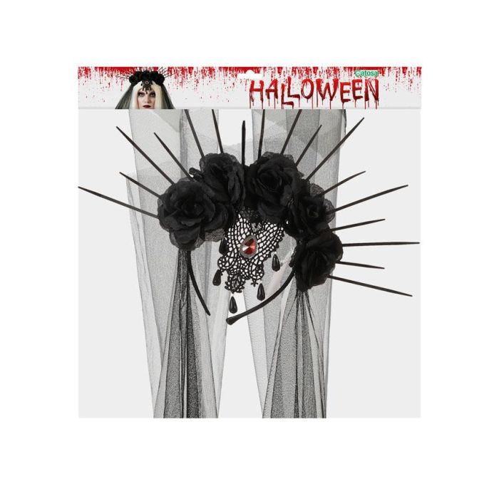 Corsage Negro con Rosas y Velo para Disfraz de Catrina, Bruja o Gótico - Ideal Día de Muertos y Halloween 1 Corsage Negro con Rosas y Velo para Disfraz de Catrina, Bruja o Gótico - Ideal Día de Muertos y Halloween 1