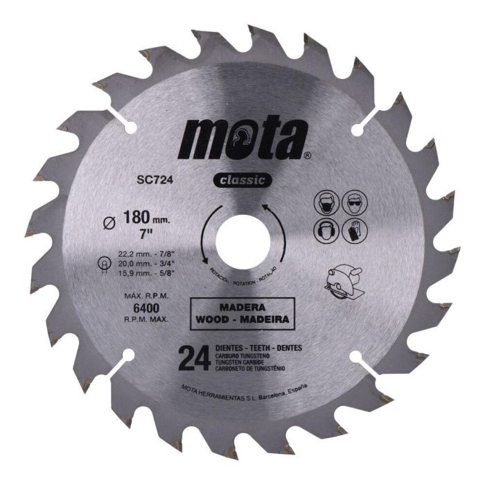 Mota Herramientas SC724 Sierra Circular de Widia Ø180 mm 24 Dientes de Carburo de Tungsteno para Madera 0 Mota Herramientas SC724 Sierra Circular de Widia Ø180 mm 24 Dientes de Carburo de Tungsteno para Madera 0