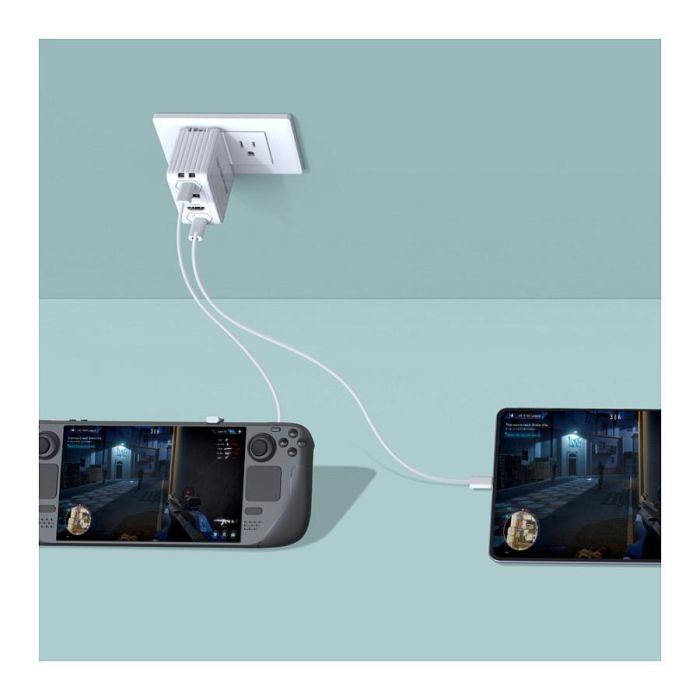 AVERMEDIA GC313Pro Cargador GaN 100W con USB Tipo C Carga Rápida Power Delivery 3.0 Blanco Cable 2m 5