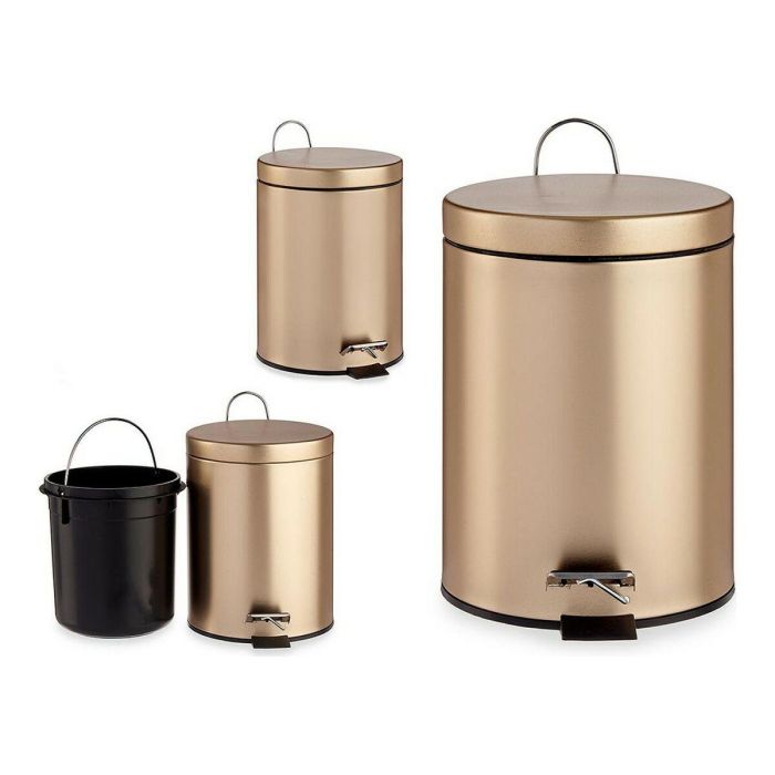 Papelera con Pedal Dorado Metal Plástico 5 L (20,5 x 27,5 x 26,5 cm) 1 Papelera con Pedal Dorado Metal Plástico 5 L (20,5 x 27,5 x 26,5 cm) 1