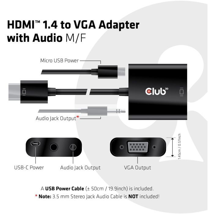 Club3D Adaptador HDMI 1.4 a VGA con Audio - St/Bu 6 Club3D Adaptador HDMI 1.4 a VGA con Audio - St/Bu 6