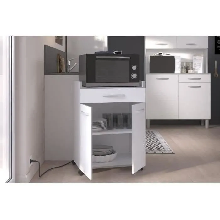 HARMONY Carrito de Cocina Blanco Mate L 60cm x 44.5cm x 81.5cm con Cajón y Puertas 1 HARMONY Carrito de Cocina Blanco Mate L 60cm x 44.5cm x 81.5cm con Cajón y Puertas 1