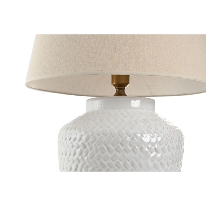 DKD Home Decor Lámpara de Sobremesa Romántica Blanca de Porcelana y Lino E27 45x75.5x45 cm 2 DKD Home Decor Lámpara de Sobremesa Romántica Blanca de Porcelana y Lino E27 45x75.5x45 cm 2