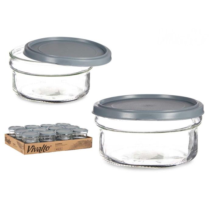 Vivalto Fiambrera de Cristal Redonda 415 ml Gris, Vidrio y Plástico, 12.5x12x6 cm (24 Unidades)