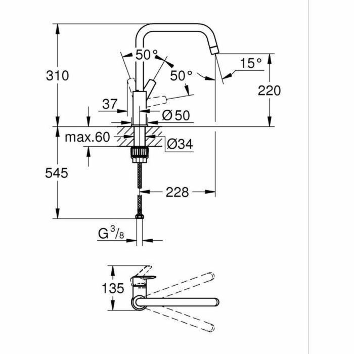 Grohe 304702430 Grifo de Cocina Mezclador Monomando Fregadero Negro Mate Caño Alto Rotación 150° 1