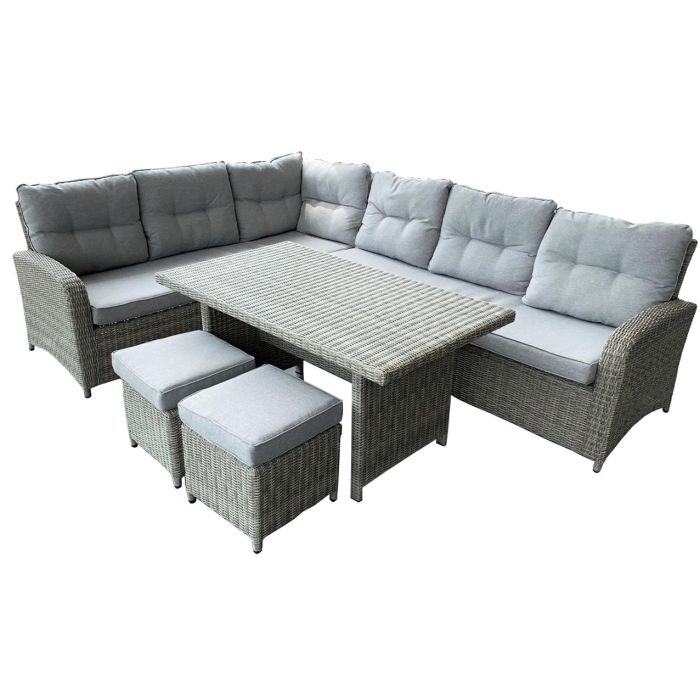 DKD Home Decor Sofá de Jardín y Terraza Gris 204x267x90 cm Set 4 Piezas Desmontable con Cojines Ratán Sintético