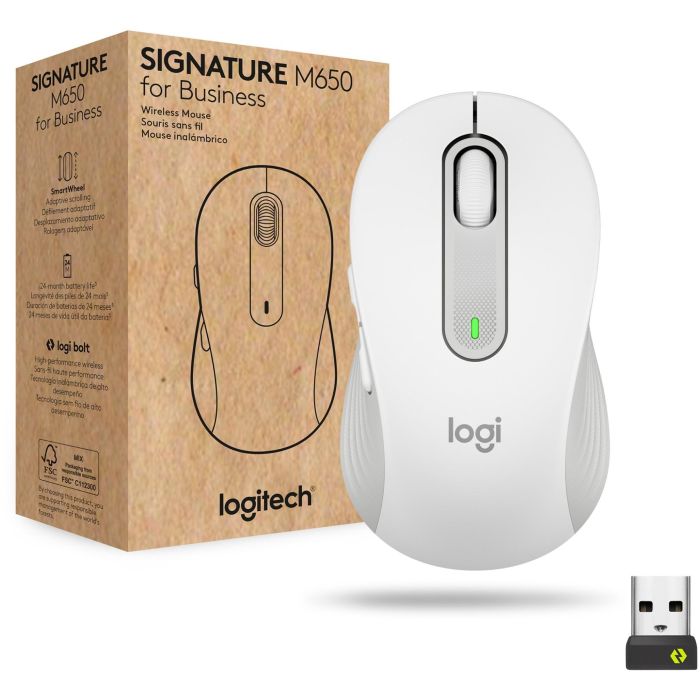 Logitech Signature M650 for Business Ratón Inalámbrico Bluetooth Bolt USB Receptor Blanco Mano Derecha 6