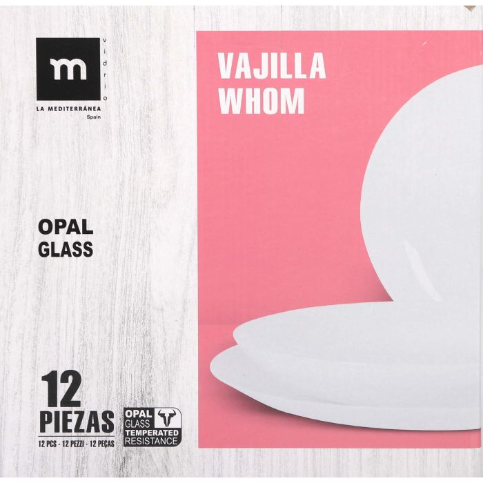 La Mediterranea Vajilla 12 Piezas Redonda Opal "Whom" con Platos de 26.5 cm y 23 cm (2 Unidades)