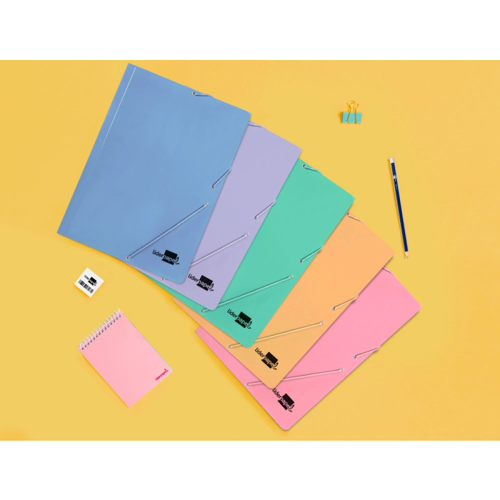 Liderpapel Carpeta Gomas Tres Solapas Cartón Plastificado Folio Colores Pasteles Surtidos 10