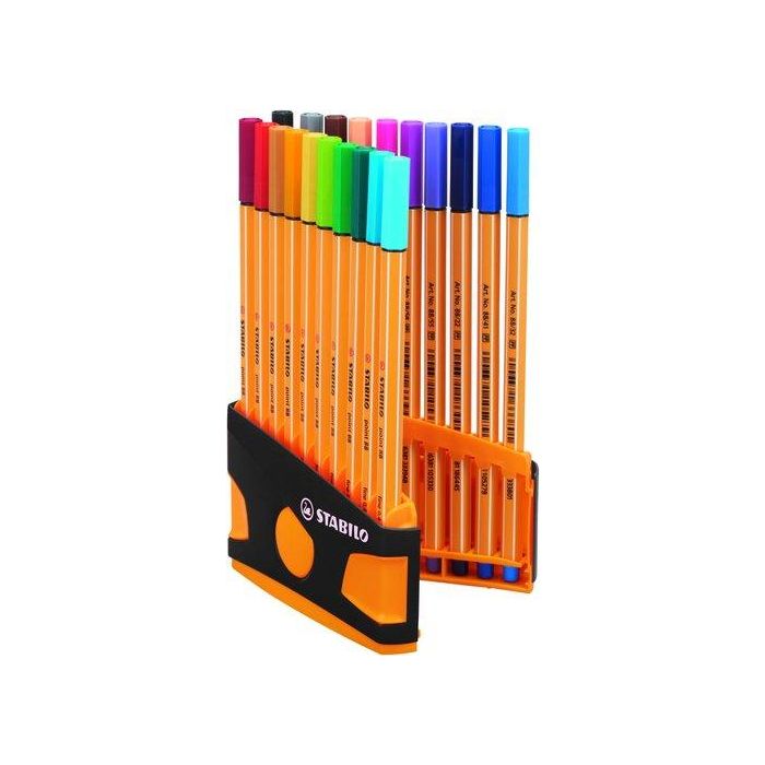 Stabilo Rotulador de fibra Point 88 Color Parade, 0.4 mm, estuche 20 unidades, colores surtidos antracita/naranja