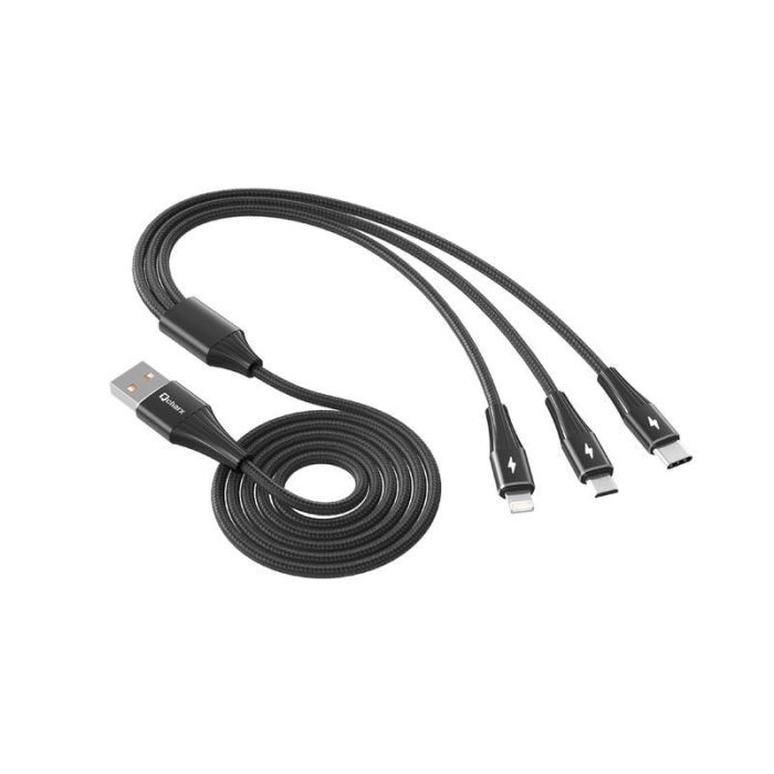 Qcharx Napoli Cable Carga Rápida y Datos Triple Universal USB-A a Tipo C, Micro USB y Lightning 3.5A 1.2m