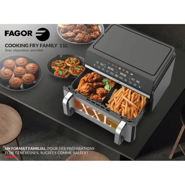 Fagor Freidora sin aceite FG10AF Airfryer - Doble depósito 11L (5,5L x2) - Divisor extraíble - 2200W 1