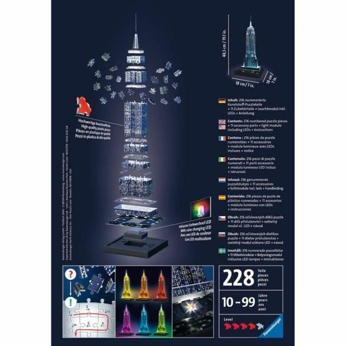 Ravensburger Puzzle 3D Empire State Building Edición Noche con Iluminación LED de Colores 216 Piezas para +12 años 8 Ravensburger Puzzle 3D Empire State Building Edición Noche con Iluminación LED de Colores 216 Piezas para +12 años 8