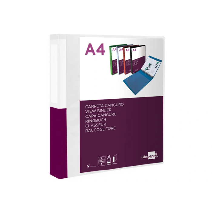 Liderpapel Carpeta Canguro 2 Anillas 25 mm Mixtas Polipropileno DIN A4 Transparente 2