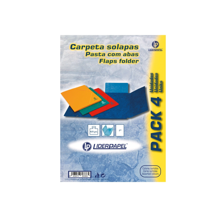 Liderpapel Carpeta Gomas Tres Solapas Cartón Simil Prespán Folio Pack 4 Unidades Colores Surtidos 1