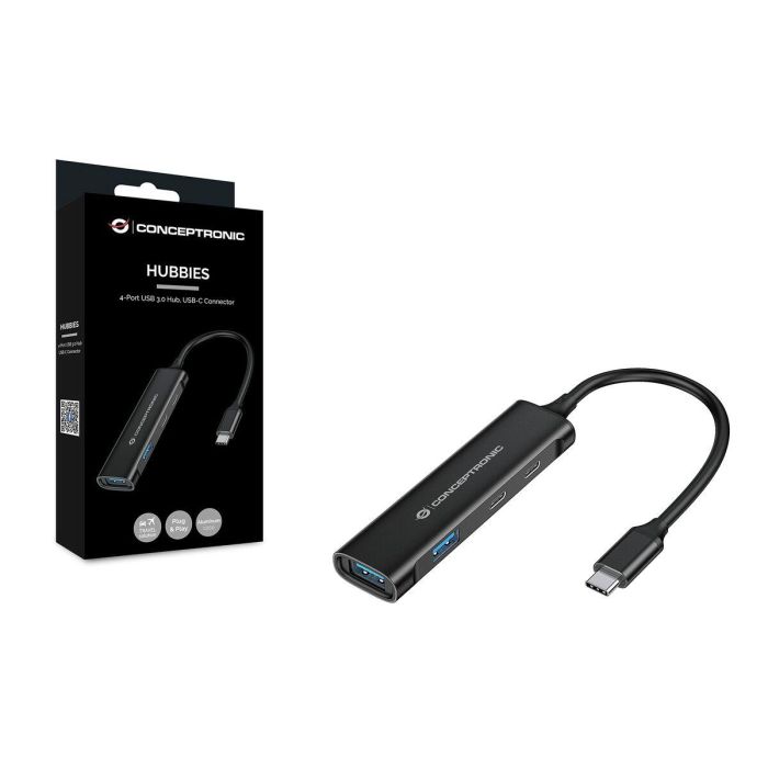 CONCEPTRONIC HUB 3.0 HUBBIES12B 4 PUERTOS USB 3.2 2 PUERTOS USB-C 2 PUERTOD USB-A COLOR NEGRO CARCASA DE ALUMINIO 8