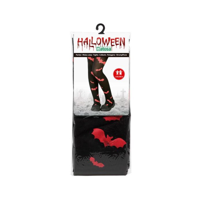 Medias Negras Infantiles con Murciélagos Rojos - Accesorio Perfecto para Halloween y Carnavales 1 Medias Negras Infantiles con Murciélagos Rojos - Accesorio Perfecto para Halloween y Carnavales 1