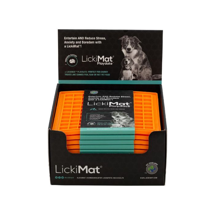 Lickimat Perro Classic Playdate Naranja para alta ansiedad, diseño a cuadros, fácil recompensa 3