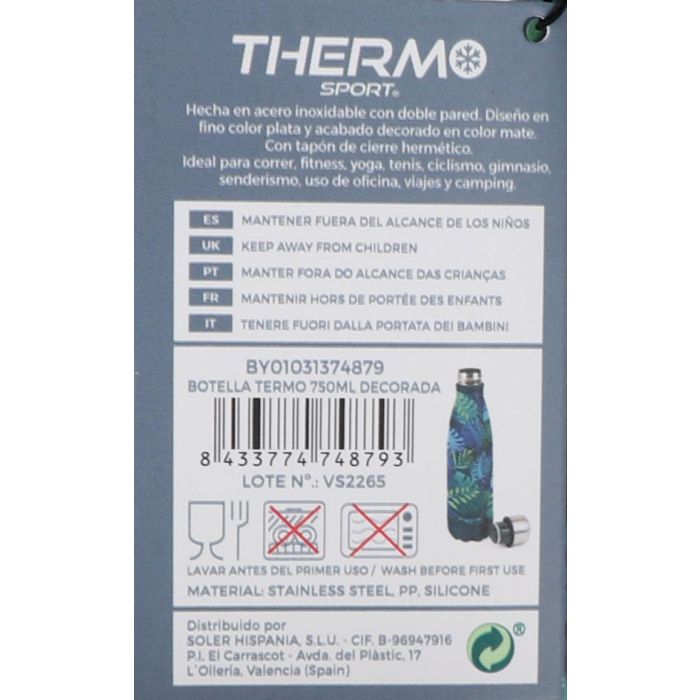 Thermosport Botella Termo 750ml Decorada Ø8x31cm (6 Unidades)