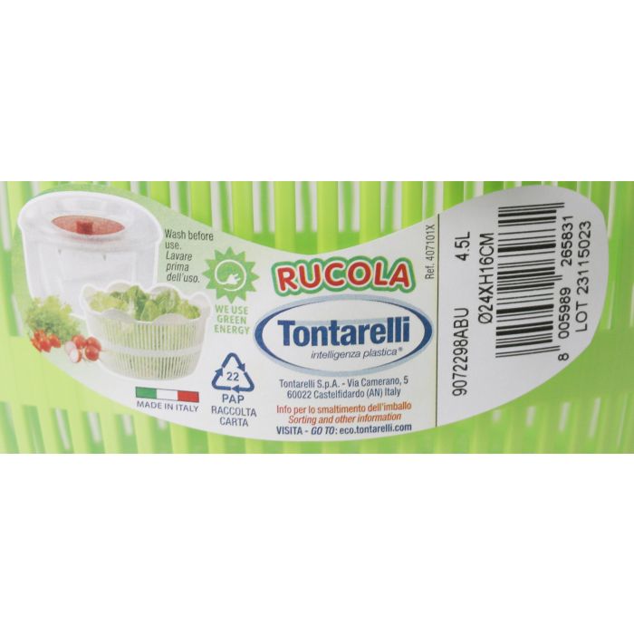 Tontarelli Centrifuga Ensalada 4.5L Transparente/Verde Rucola (6 Unidades)
