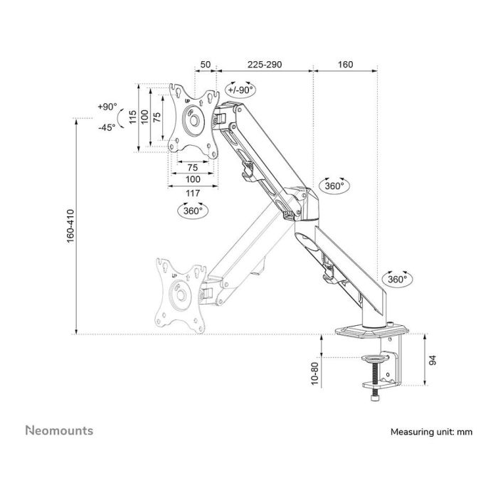 Neomounts DS70-700BL1 Brazo de Monitor Full-Motion para Pantallas de 17-27" hasta 7kg 9