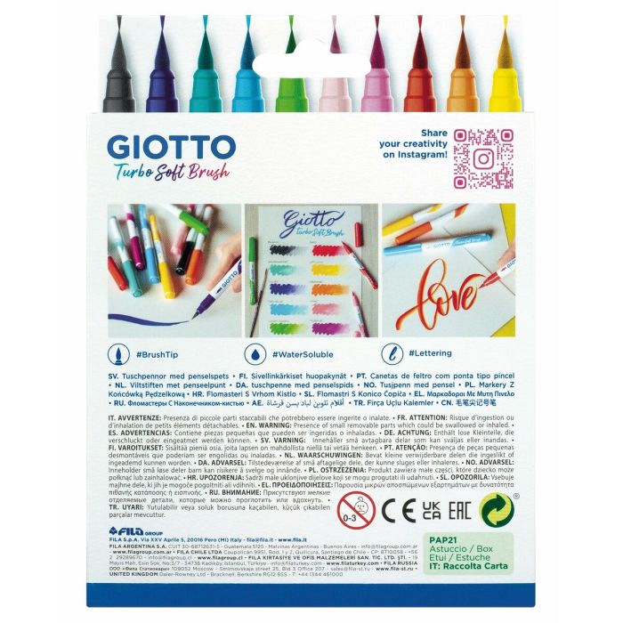 Set de Rotuladores Giotto Turbo Soft Brush Multicolor Estuche Pincel 10 Piezas 3