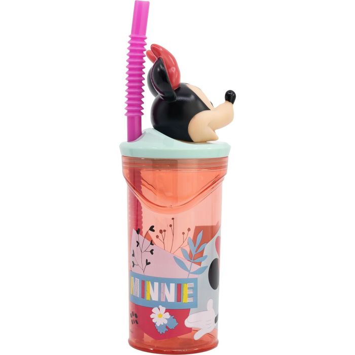 Vaso con Pajita Minnie Mouse 360 ml 3D Rosa 3