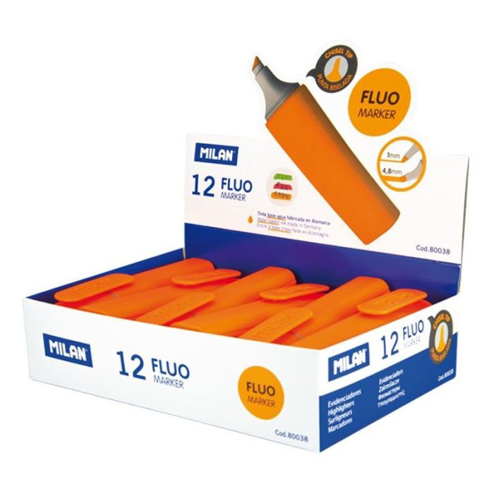 Milan Marcador fluorescente punta biselada naranja caja expositora 12u