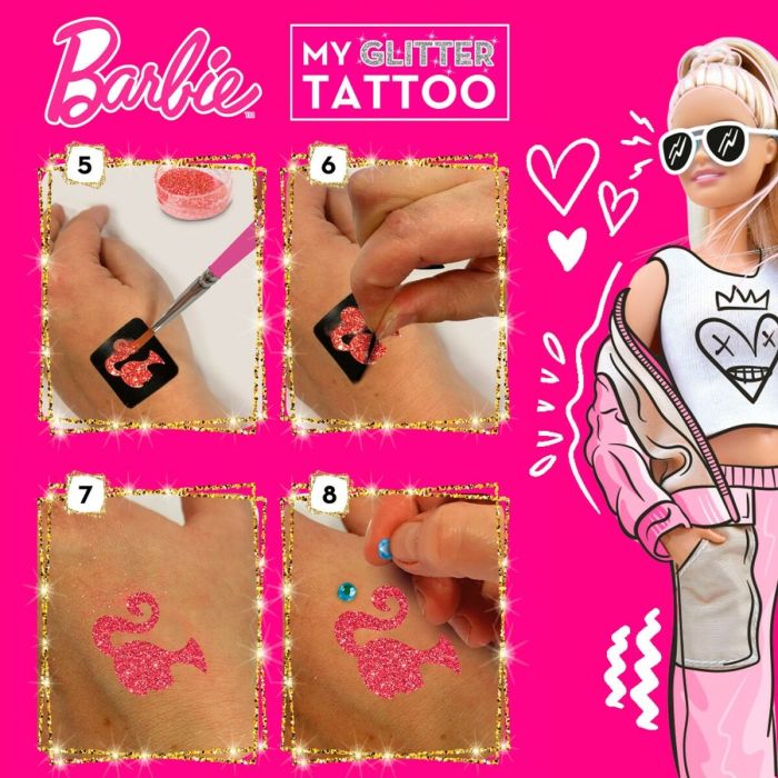 Tatuajes Temporales Barbie My Glitter Tattoo Purpurina 20 Piezas 2