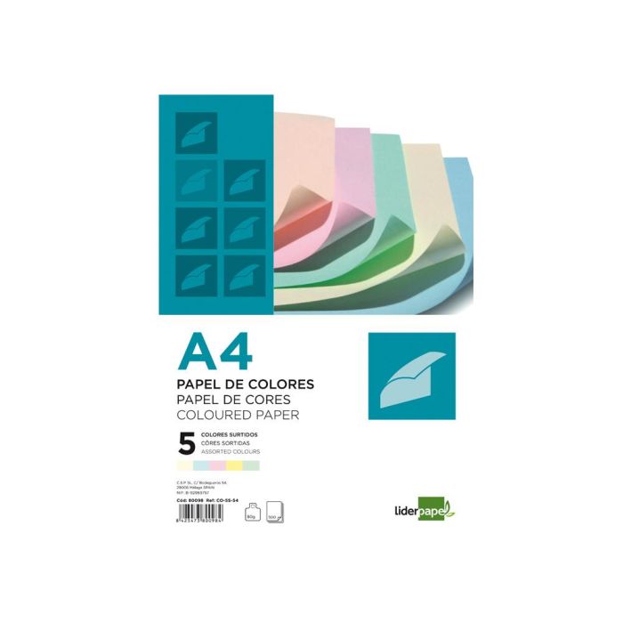 Papel Color Liderpapel A4 80 gr 5 Colores Surtidos Paquete De 500 Hojas 1