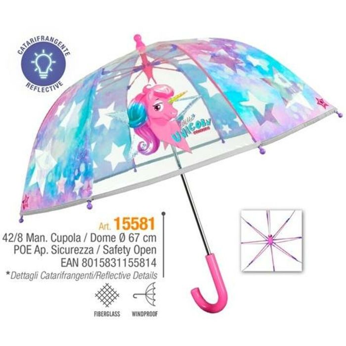 Paraguas Perletti Rosa Fibra de Vidrio 67 cm Infantil Unicornio 1