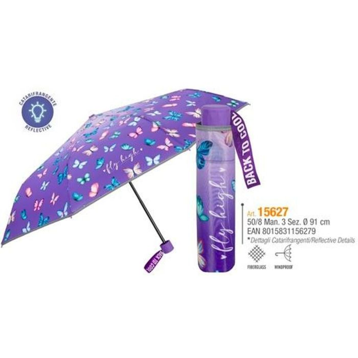 Paraguas Plegable Perletti Morado Ø 91 cm Infantil Mariposas 1