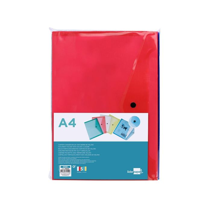 Carpeta Liderpapel Dossier Broche Transparente Din A4 Colores Surtidos Paquete De 5 Retractilado 7