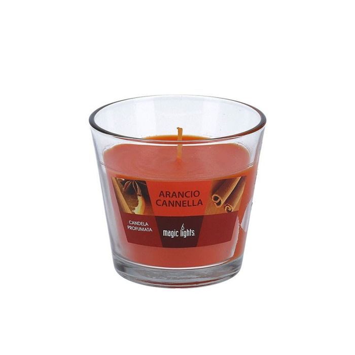 Vela perfumada en vaso de cristal naranja-canela 150 g. magic lights