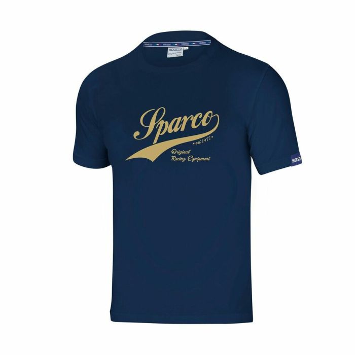 Sparco S01326BM3L Camiseta Vintage de Algodón Elástico con Logotipo de Carreras Azul Talla L