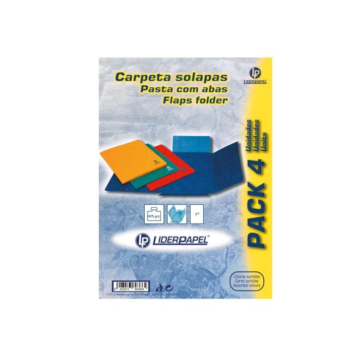 Carpeta Liderpapel Gomas Folio 3 Solapas Carton Simil Prespan Pack De 4 Unidades Colores Surtidos 1