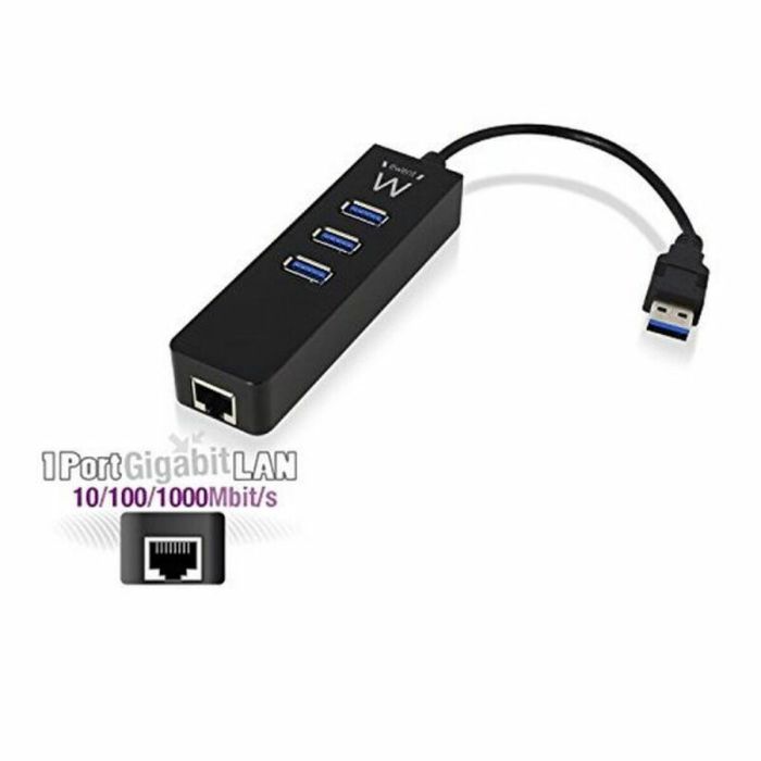 Hub USB Ewent AAOAUS0127 3 x USB 3.1 RJ45 Plug and Play 1